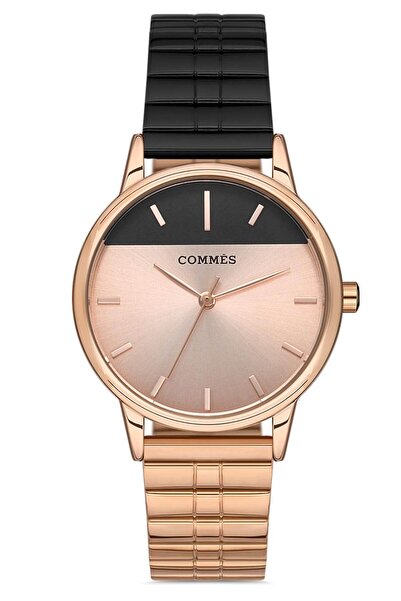 COMMES Çelik Çift Renk Kordon Rose Gold Siyah Renk Kadın Klasik Kol Saati 037...
