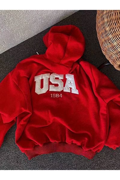 Machetta Unisex Plus Size USA Printed Hooded Oversize Sweatshirt Hoodie