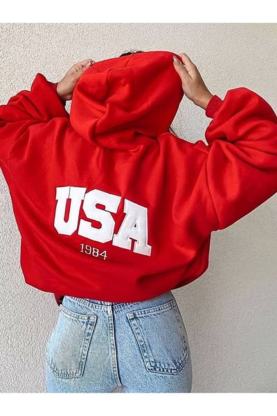 Machetta Unisex Plus Size USA Printed Hooded Oversize Sweatshirt Hoodie