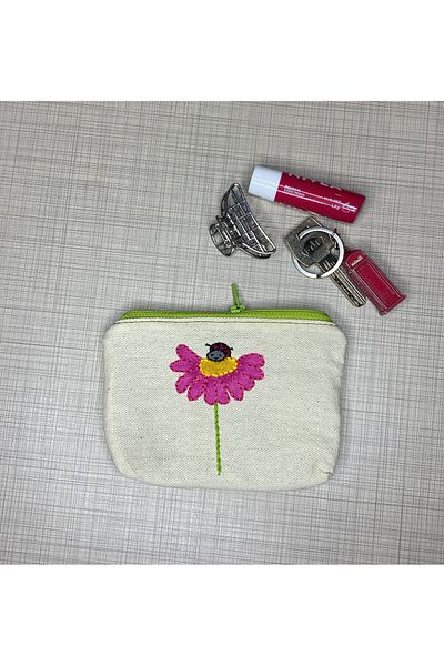 Handream Flower and Ladybug Detailed Handmade Wallet/Multipurpose/Gift Bag