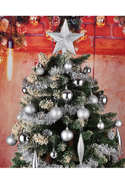 Parti dolabı Σετ 4 τεμαχίων 10 εκ. Χριστουγεννιάτικο ασημένιο στολίδι με μπάλα από πεύκο Μεγάλο μέγεθος Πρωτοχρονιάτικο Χριστουγεννιάτικο διακοσμητικό γυαλιστερό στολίδι με μπάλα