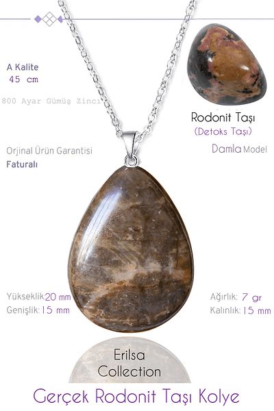 Tesbih Atölyesi Certified Drop Model Rhodonite Stone Necklace