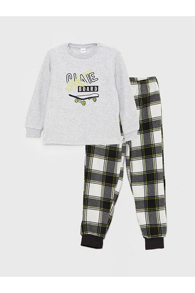 LC Waikiki LCW Kids Crew Neck Embroidered Long Sleeve Fleece Boy Pajamas Set