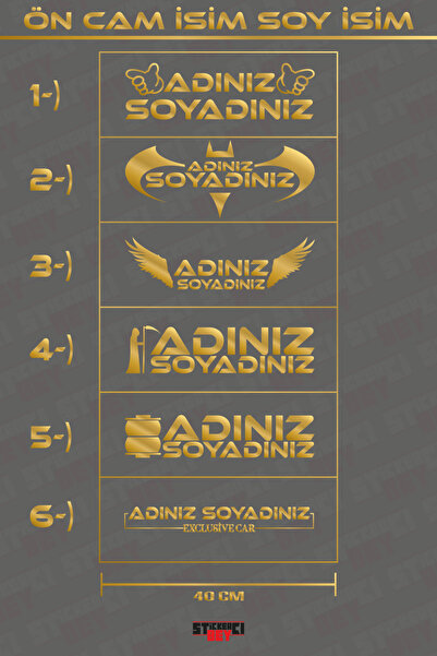 STİCKERCI BEY 40 Cm Gold Name Surname Specially Designed Windshield Compatibl...