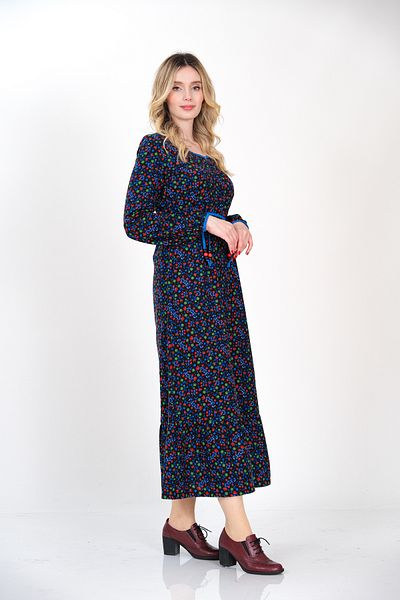 İna Divitin Flannelette με μοτίβο φούστα με βολάν μακρύ μπλε χειμερινό φόρεμα