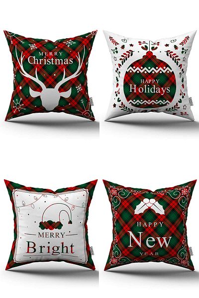 Cango Home Red Green Plaid Christmas Themed 4-Piece Printed Guide Set