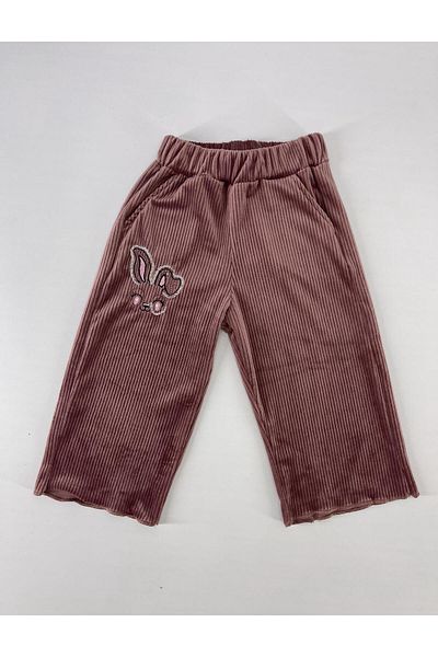 CANBİX Girl's Rabbit Embroidered Lycra Velvet Trousers