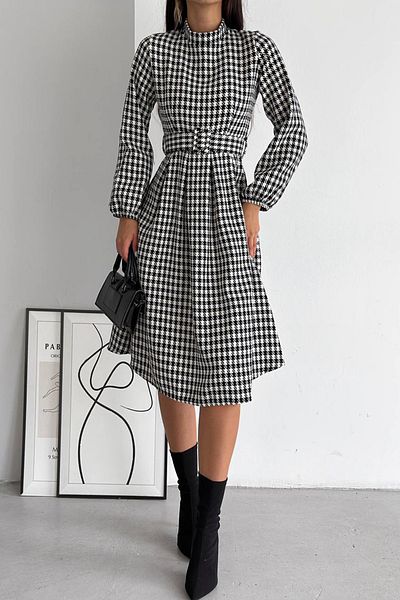 NKTCOLLECTİON Γυναικείο φόρεμα μίντι με φερμουάρ με φερμουάρ με μοτίβο από εισαγόμενο ύφασμα