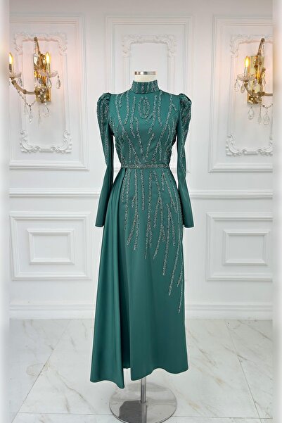 Aynur Tesettür ملابس الحجاب FIRUZE قماش الساتان الرقمي Bsn طباعة الأحجار فستا...