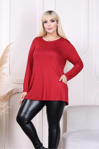 HÜLYA BUTİK CLARET RED LONG SLEEVE BLOUSE WITH POCKET