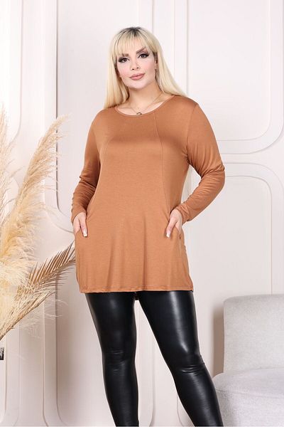 HÜLYA BUTİK BROWN LONG SLEEVE BLOUSE WITH POCKET