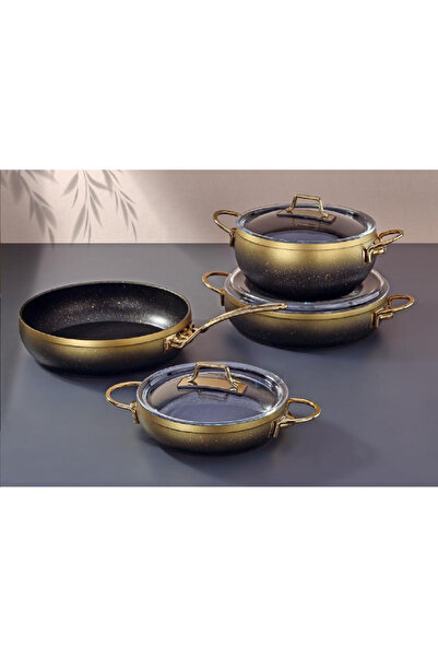 Yıldız çelik marbelle 7 parça granit tencere seti