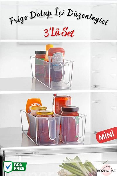 BOZHOUSE Frigo Handled Mini Refrigerator & In-Cabinet Organizer Storage Organizer 3 Pieces