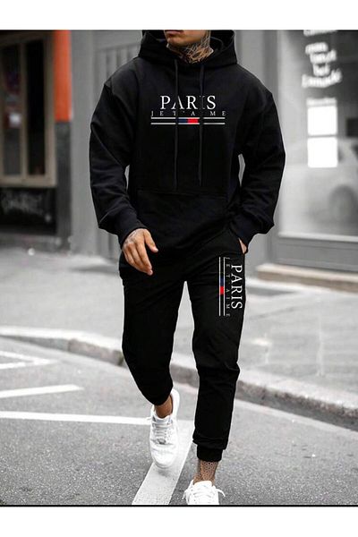 MOONBULL Σετ ανδρική φόρμα με κουκούλα Paris Let'aime με στάμπα