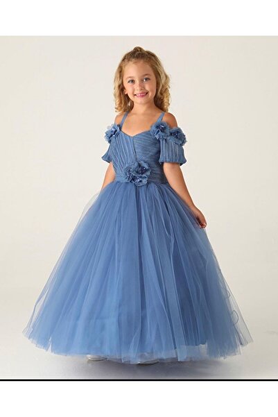 LisaKids 2-10 YAŞ PLİSE ÇİÇEK GELİNLİK ABİYE