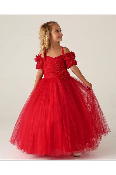 LisaKids 2-10 YEARS OLD PLEATED FLOWER WEDDING BALL GOWN
