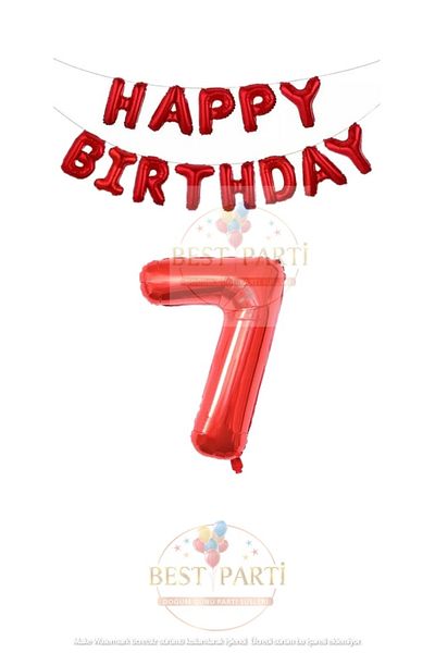 BEST PARTİ DOĞUM GÜNÜ PARTİ SÜSLERİ Red Color Happy Birthday and Number Foil Balloon Set Age 7