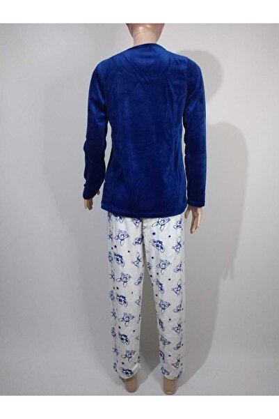 VİENETTA Жіночий темно-синій оксамитовий піжамний комплект з круглим коміром і довгими рукавами з кролячим візерунком, 76% бавовна
