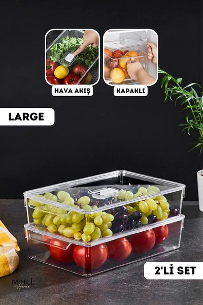 MİHEL Gloss 2-Piece Large Lid Refrigerator and Closet Organizer