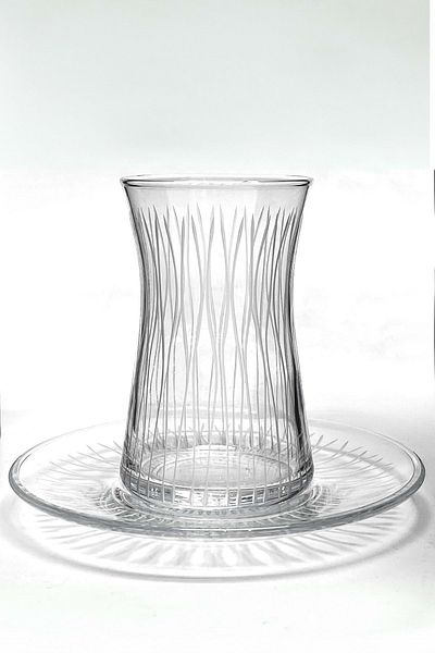 Jenisa Elysia Striped 12-Piece Tea Set 6 Pieces of Tea Cups 6 Pieces of Tea Plates Special Handmade Cups