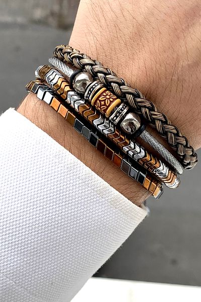 TAKIPORT 4-Piece Stylish Design Luxury Men's Bracelet Set
