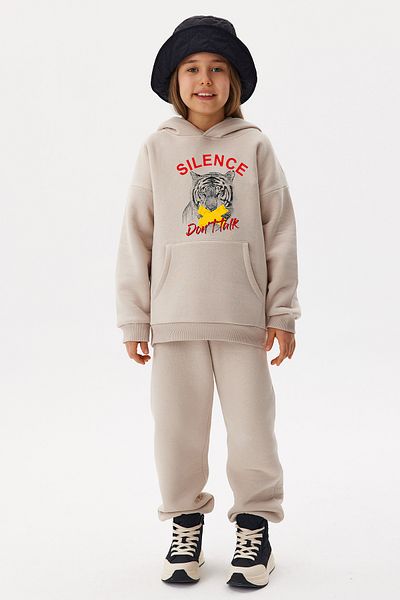 ADA BEBEK ÇOCUK Oversize Cotton Silence Don't Talk Bottom Top Set