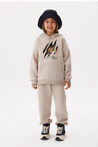 ADA BEBEK ÇOCUK Oversize Cotton Live Free Leopard Bottom Top Set