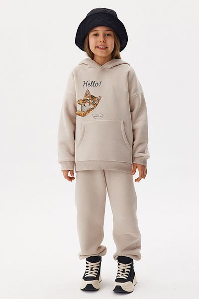 ADA BEBEK ÇOCUK Oversize Cotton Hello Cat Bottom Top Set