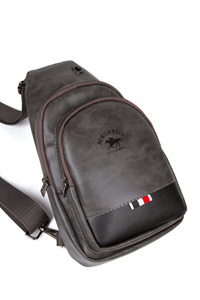 NEWISH POLO ACCESSORIES Nová polokožená unisex crossbody kabelka Náprsní taška Taška přes rameno s výstupem na sluchátka Denní jedno držadlo