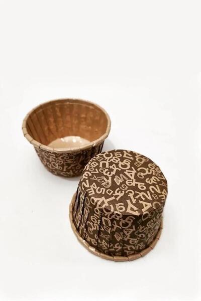 SURPRISE PARTY STORE Kahverengi Üstü Desenli 50'li Fırına Girebilen Muffin Cupcake Kek Kalıbı Kabı Kapsülü 6,5x4 cm