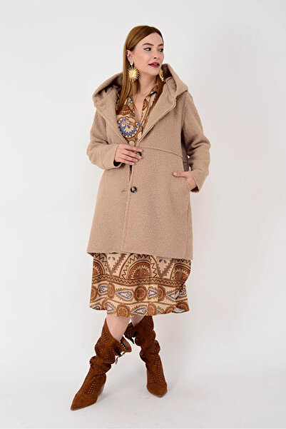 buyi KADIN DÜĞMELİ KAPÜŞONLU BÜRÜMCÜK KABAN