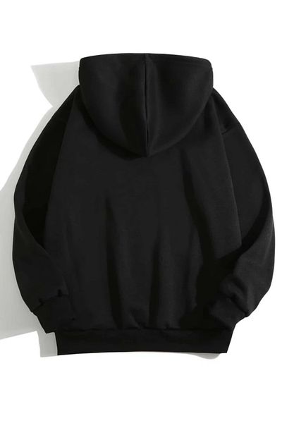 BYMEER Hanorac oversize cu glugă, unisex, negru, imprimat cu Moș Crăciun