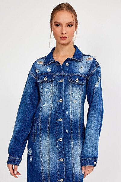 ALEXANDERGARDI ÖZEL KOLEKSİYON DÜĞMELİ DENİM GÖMLEK ELBİSE (3025)