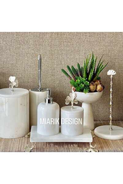 MIARIK DESIGN & DEKORASYON DEKORATİF BEYAZ MERMER GINKO AKSESUAR DETAYLI 6 Li...