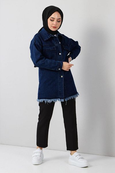Modamihram Marineblaue Jeansjacke – mit Quastendetail, Modell 6011