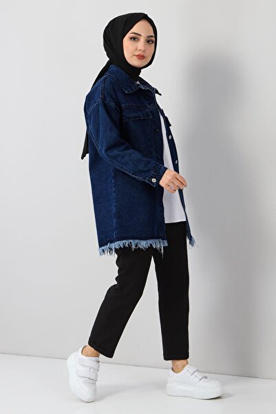 Modamihram Темно-синя джинсова куртка Puskul Детальна модель 6011