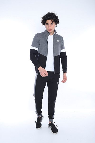 NEED LİFE Men's Black Gray Detailed Bottom Top Zippered Pocket Slim Fit 2 Thread Tracksuit Set