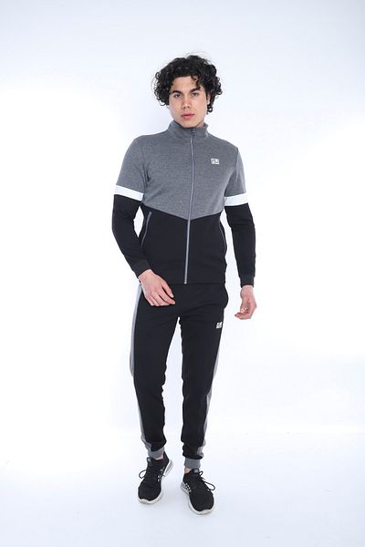 NEED LİFE Men's Black Gray Detailed Bottom Top Zippered Pocket Slim Fit 2 Thread Tracksuit Set