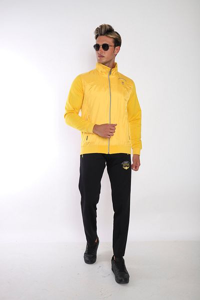 NEED LİFE Men's Yellow Black Comfortable Fit Stand Collar Quilted Embroidery Detailed Tracksuit Set
