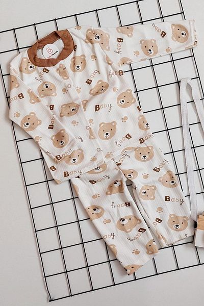 BEBECİBURADA Teddy Bear Printed Baby Front Snap Pajama Set