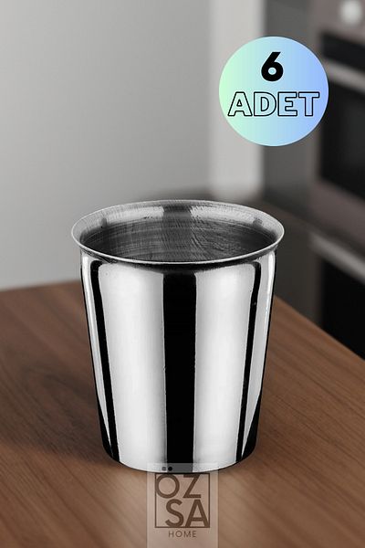 ÖzSa Home 6-Piece Stainless Steel Cup Potato Serving Cup Cafe Restaurant Potato Bucket Water And Ayran Glass