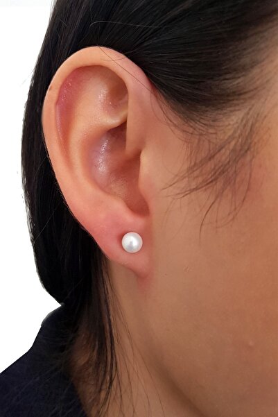 bymissmücevherat 925 Ayar Gümüş İnci Küpe 6 mm
