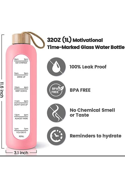 KÜÇÜK EW 1000 ml Healthy Glass Water Bottle Motivated Leak-Proof Water Bottle Borosilicate Glass