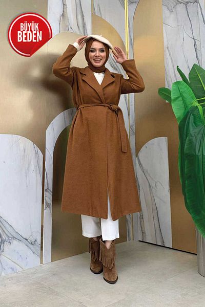 Bym Fashion Παλτό από κασμίρ με επένδυση με ζώνη 7519-1 μαύρισμα
