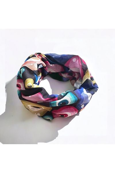alsaccessories Black Color with Evil Eye Bead Patterned Baff, Neck Collar, Biker Bandana