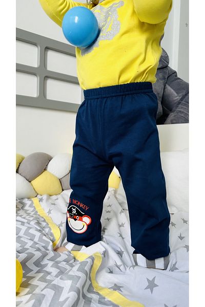 TD Collection Pirate Embroidered Leg Striped Navy Blue Color 100% Cotton Knitted Boy/Baby Trousers