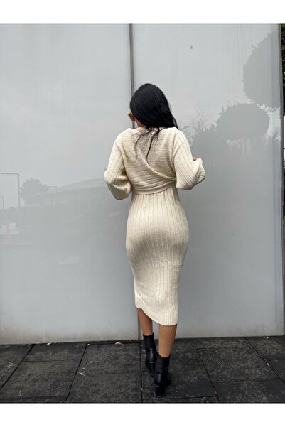 ZF BUTİK Women's Knitwear Strap Dress Sweater Double Set