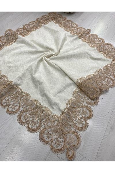 Çt Çeyizci Tekstil Velvet Fiskos, French Lace Cream Velvet Fiskos, Pachet de catifea cu șireturi