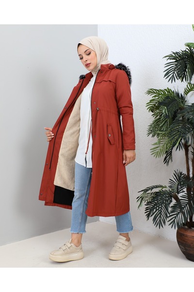 KMKkombin KMKKOMBİN WATER REPELLENT WINTER CLOTH WITH FUR INNER SIZED HIJAB COAT COAT