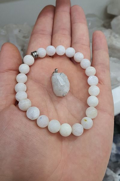 NehirTaş Certified Moon Stone Bracelet (with Moon Stone Necklace Gift Quality Steel Chain) 8 mm